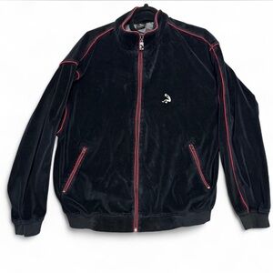 Y2K Shaq Black Red Velour Full-Zip Track Jacket M Baggy Athleisure Nostalgic